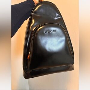 Gucci bamboo Black patent Leather backpack